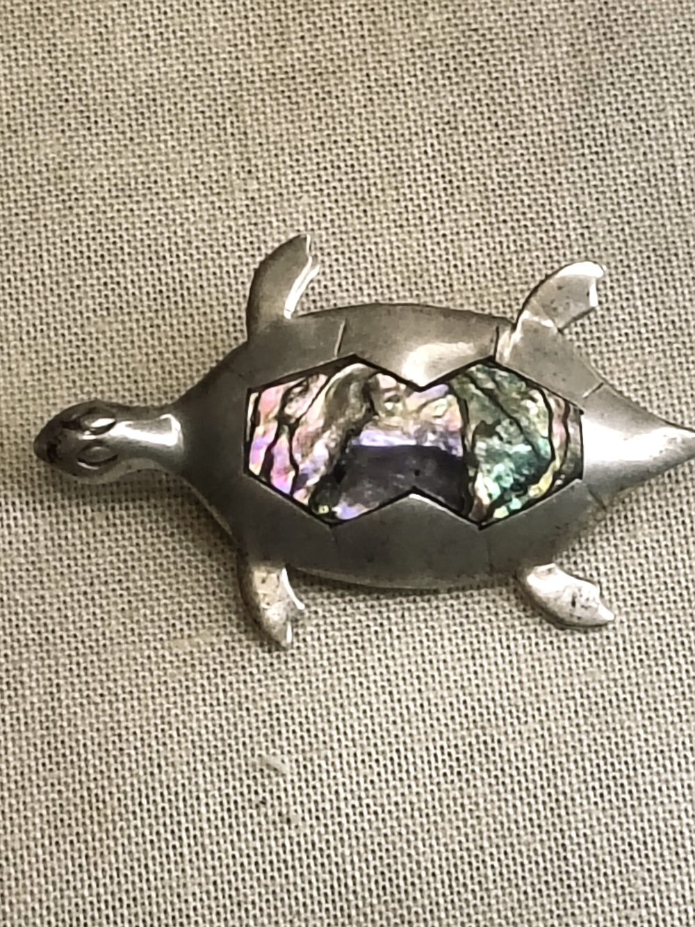 Vintage 925 Sterling Silver Abalone Turtle Brooch Pin | Mexican Silver